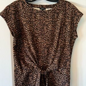 Talbots Leopard Print Tie Front Crewneck Tee in Brown and Black